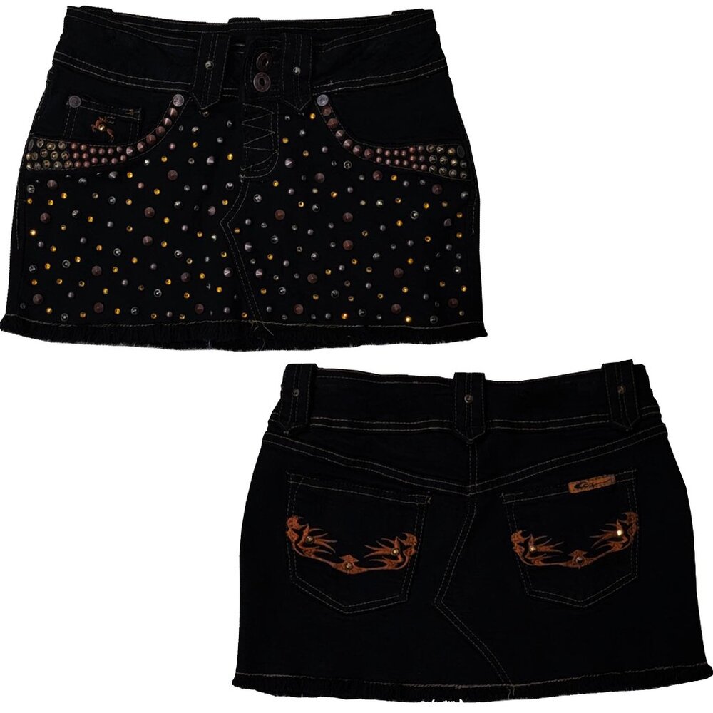 Midnight Mirage Embellished Women's Black Denim Skirt